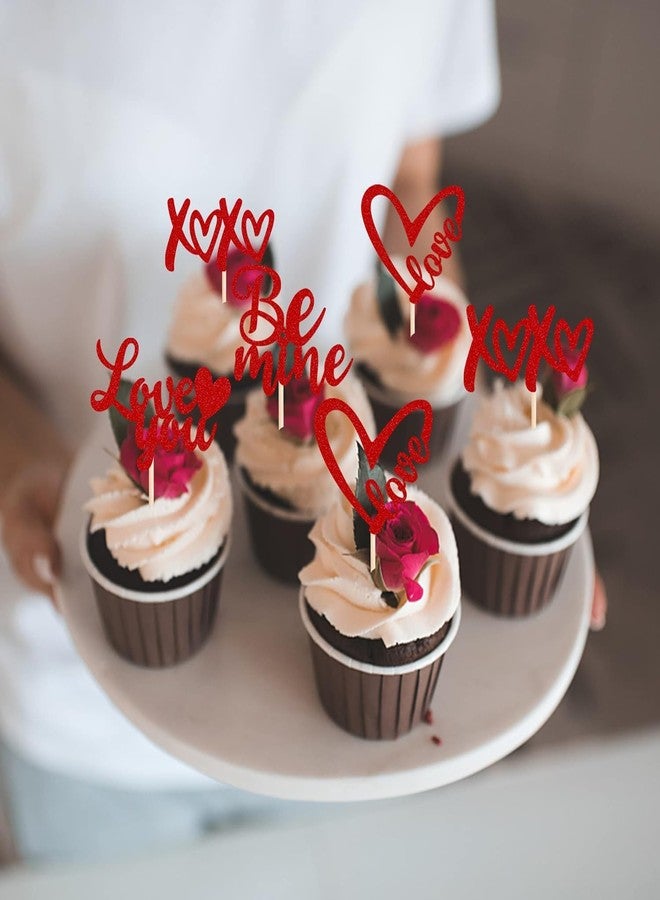 Confetti! 24 Pack Glitter Valentine's Day Cupcake Toppers, Romantic Be Mine, XOXO, Love You Picks for Weddings, Bridal Showers, Birthdays, and Parties - Perfect Cake Decorations - Image 4